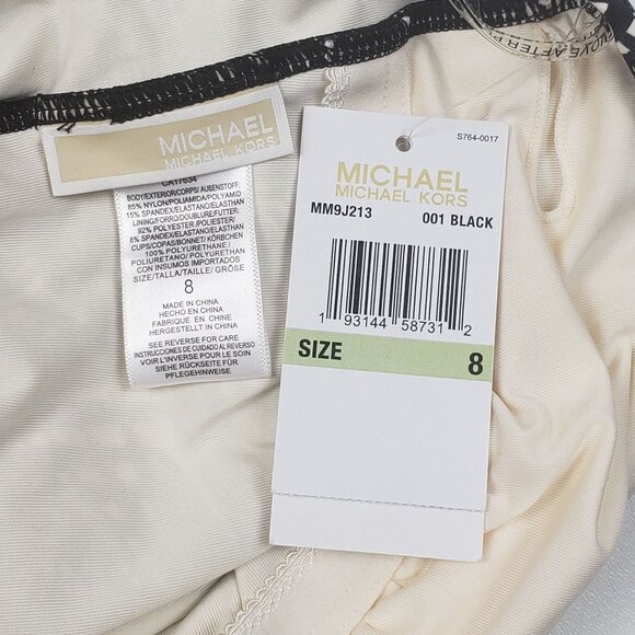 Michael Kors Black Sonoran Palm Logo Ring Halter One-Piece Swimsuit Size 8 NWT - Picture 2 of 16